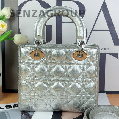 Dior Lady Dior Cannage Silver Handbag Classic Women's Tote