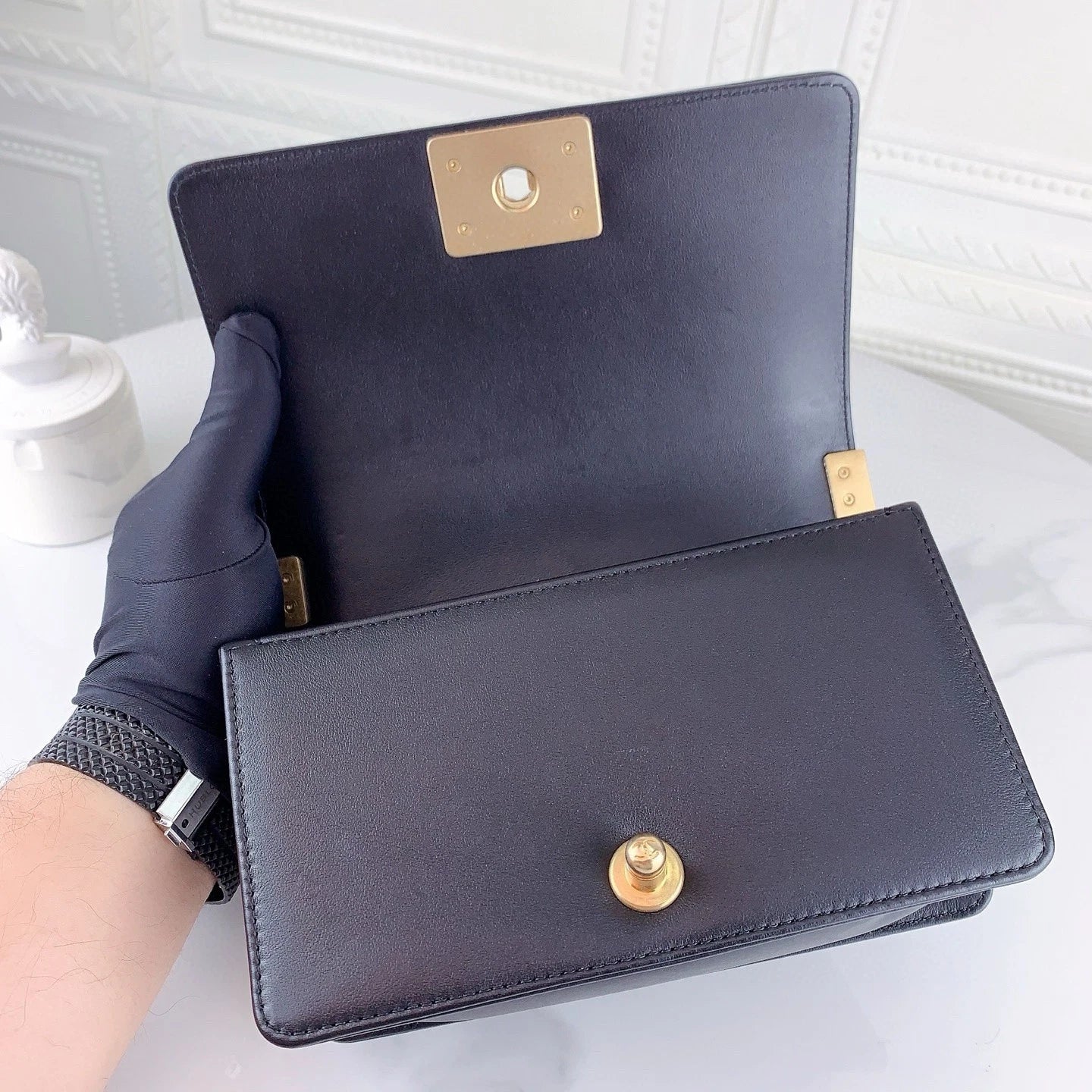CHANEL Black Gold Leboy Small Shoulder Bag for Women