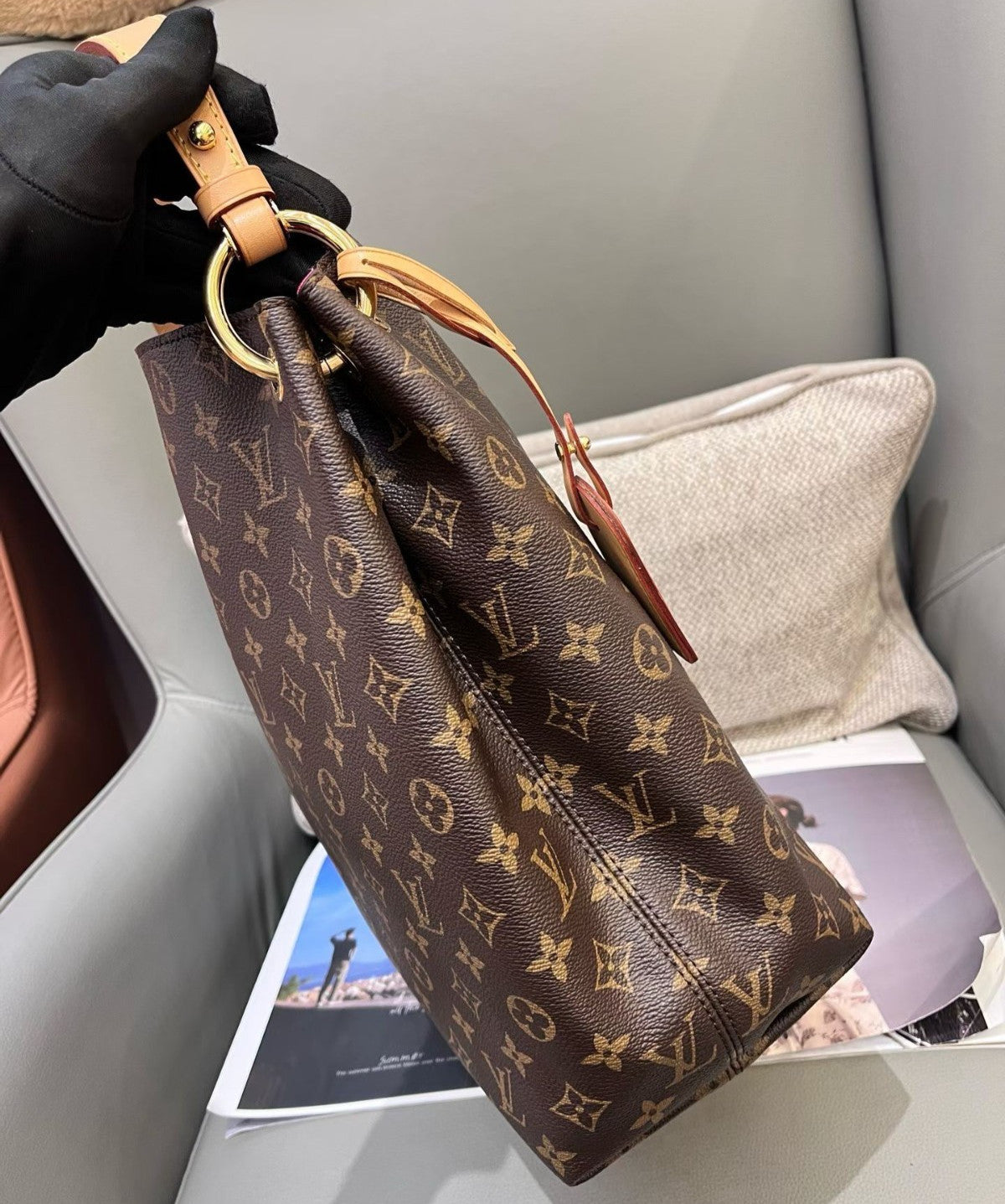 Louis Vuitton Graceful MM Monogram Shoulder Bag Brown Gold Women Classic