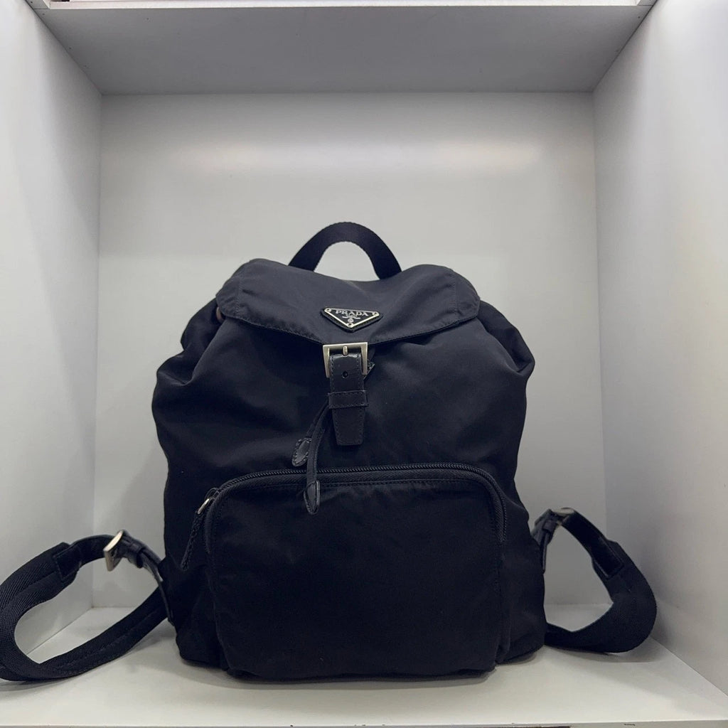 PRADA Black Nylon Parachute Backpack Handbag For Women