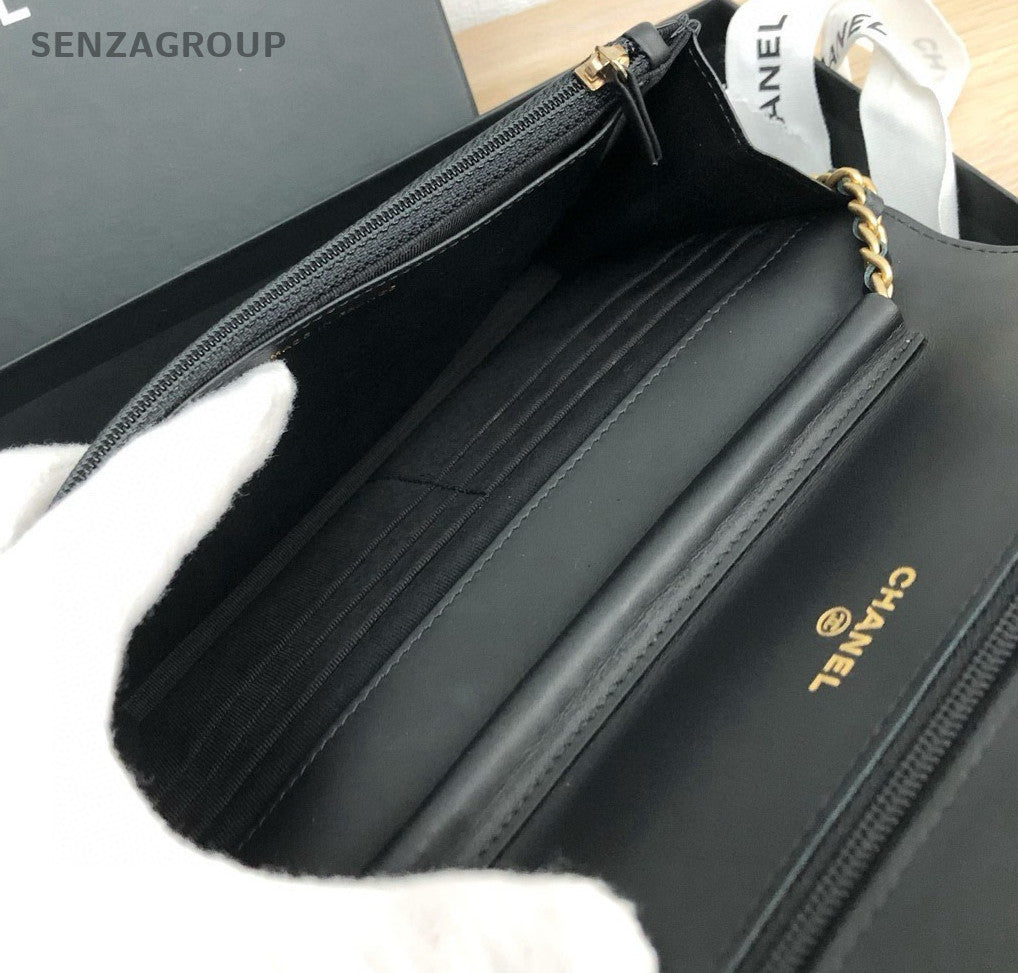 Chanel 2.55 Chain Shoulder Bag Crossbody Black Gold Women Classic Diamond