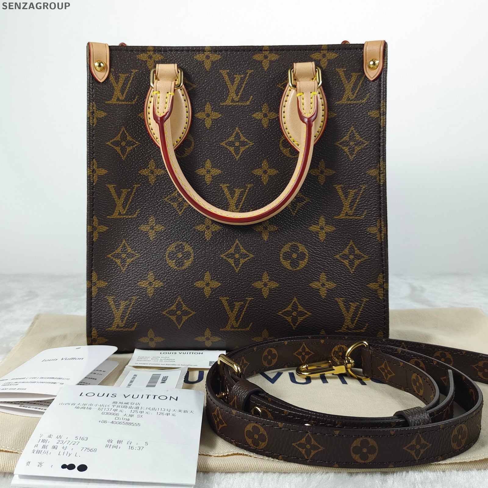 Louis Vuitton Sac Plat BB Monogram Handbag Brown Classic Women's