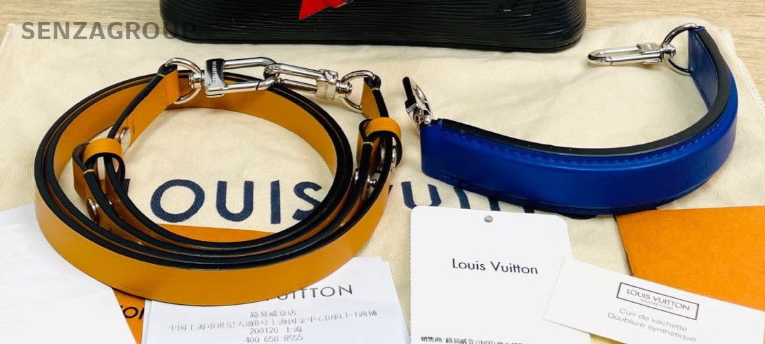 Louis Vuitton Epi Calfskin Bucket Handbag Crossbody Black Blue Women Classic