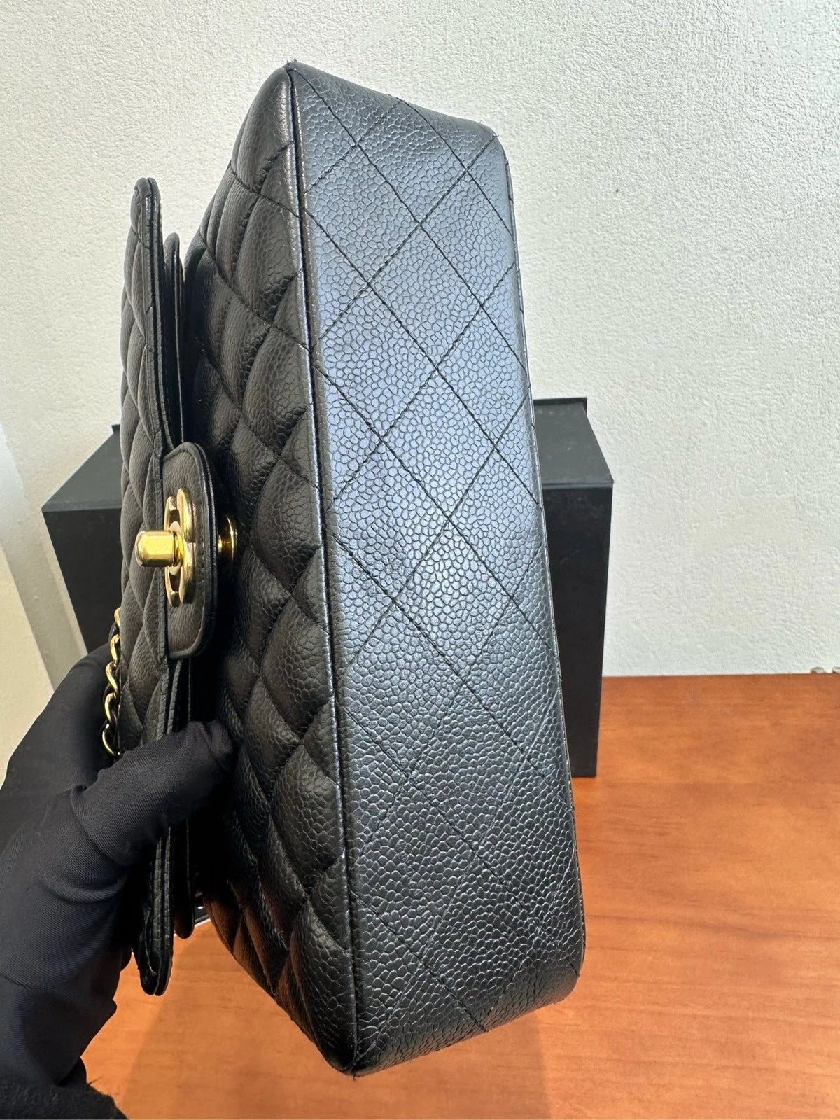 CHANEL CF Small Black Calfskin Gold Shoulder Bag For Women