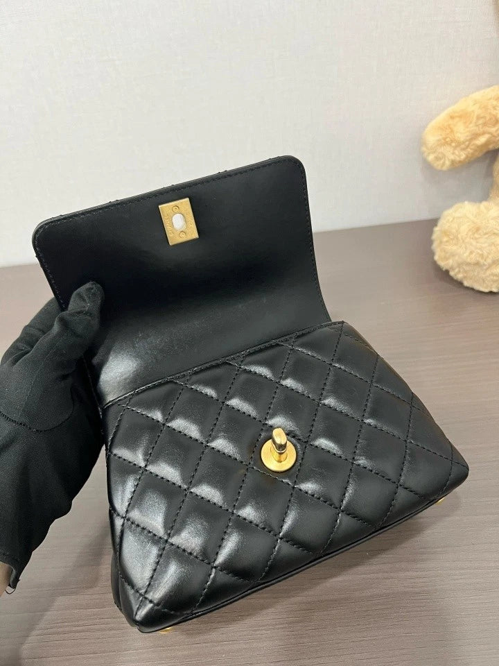 CHANEL Black Gold Mini Coco Handle Top Handle Bag For Women