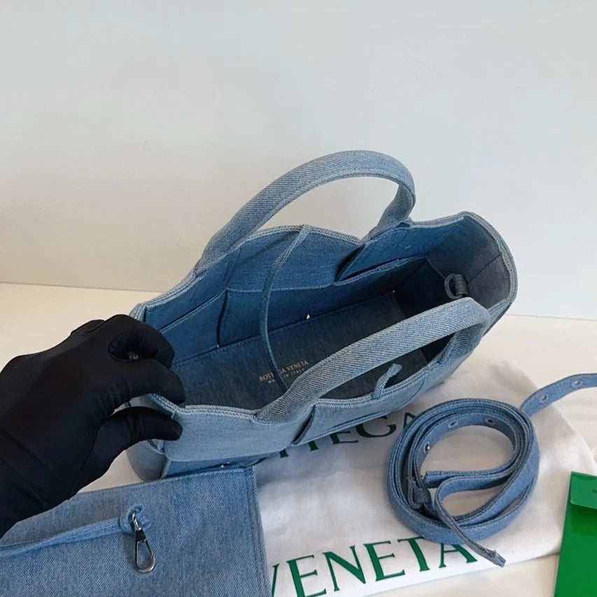Bottega Veneta Arco Tote Denim Cassette Top Handle Crossbody Blue Women Classic