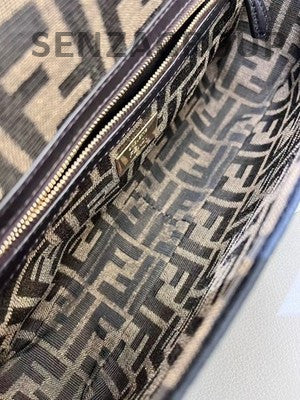 Fendi Monogram Medium Baguette Bag Brown Gold Hardware Women's Handbag