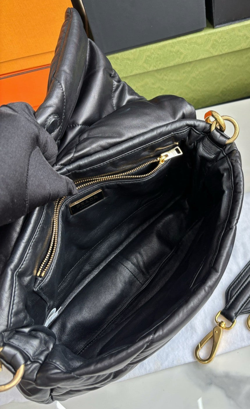 PRADA PUFFER Chain Strap Black Gold 2WAY Shoulder bag Almost Brand NEW Women