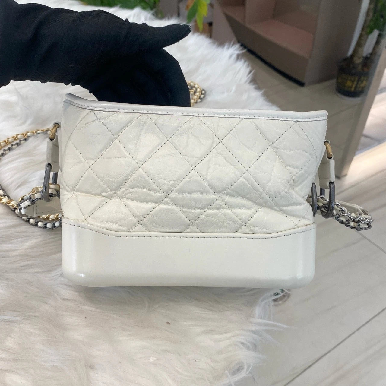 Chanel Gabrielle Hobo Small Chain Shoulder Bag White Gold Classic Women