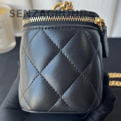 Chanel Black Gold Camellia Cosmetic Box Chain Shoulder Bag for Women