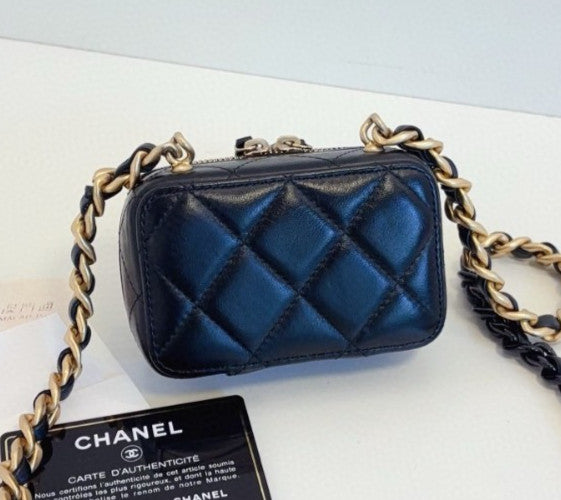 Chanel Camera Case Mini Chain Crossbody Black Gold Used Women Classic