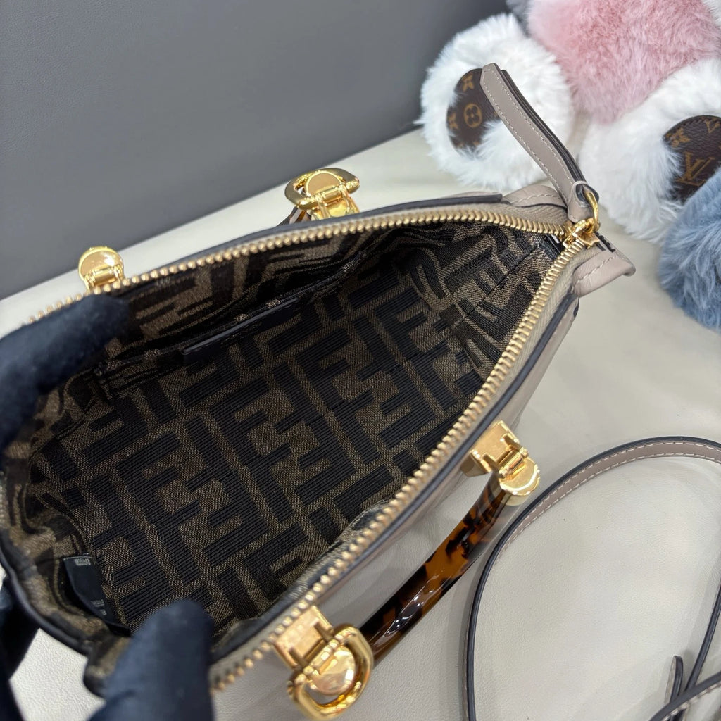 Fendi Bytheway Mini Top Handle Bag Crossbody Gray Gold Used Women Classic