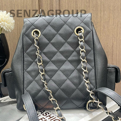 Chanel Quilted Chain Backpack Black Gold Hardware Classic Women's Bag