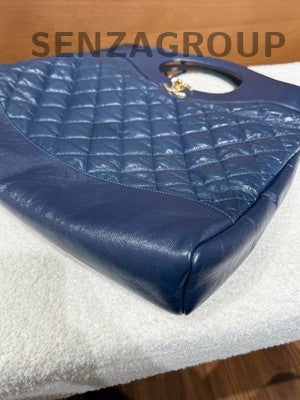 Chanel 31 Blue Gold Quilted Chain Shoulder Bag Classic Women's