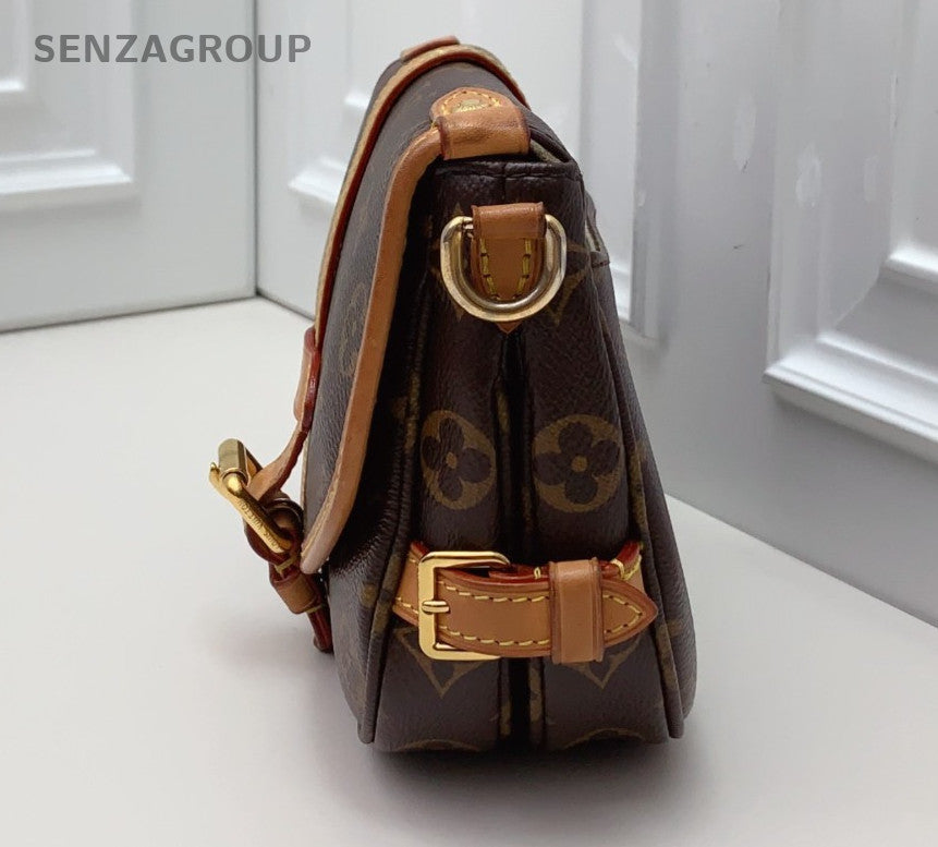 Louis Vuitton Monogram Saumur Shoulder Bag Crossbody Brown Gold Women Classic