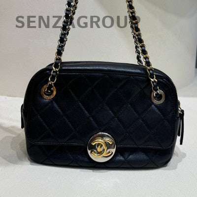 Chanel Black Caviar Leather Camera Bag Chain Strap Classic Women's