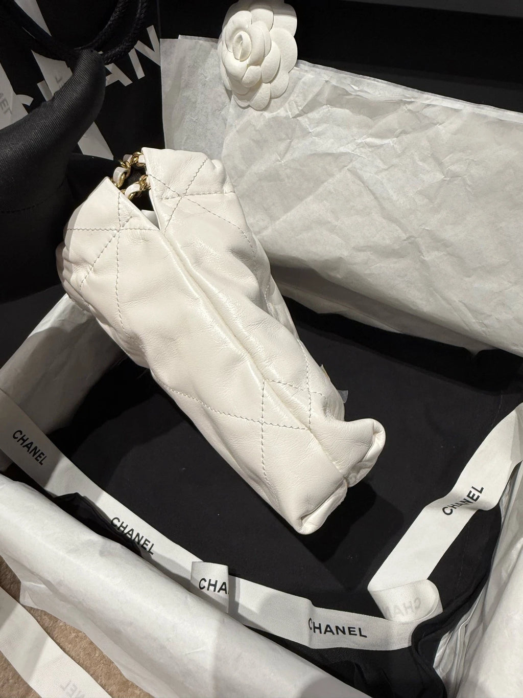 CHANEL 22 Mini Tote Shoulder Bag for Women White Gold