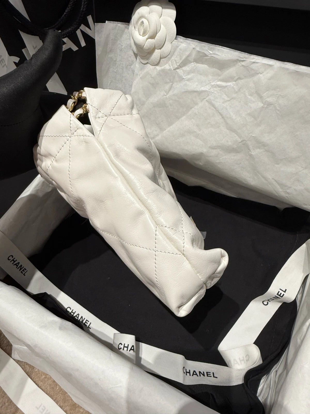 CHANEL 22 Mini Tote Shoulder Bag for Women White Gold