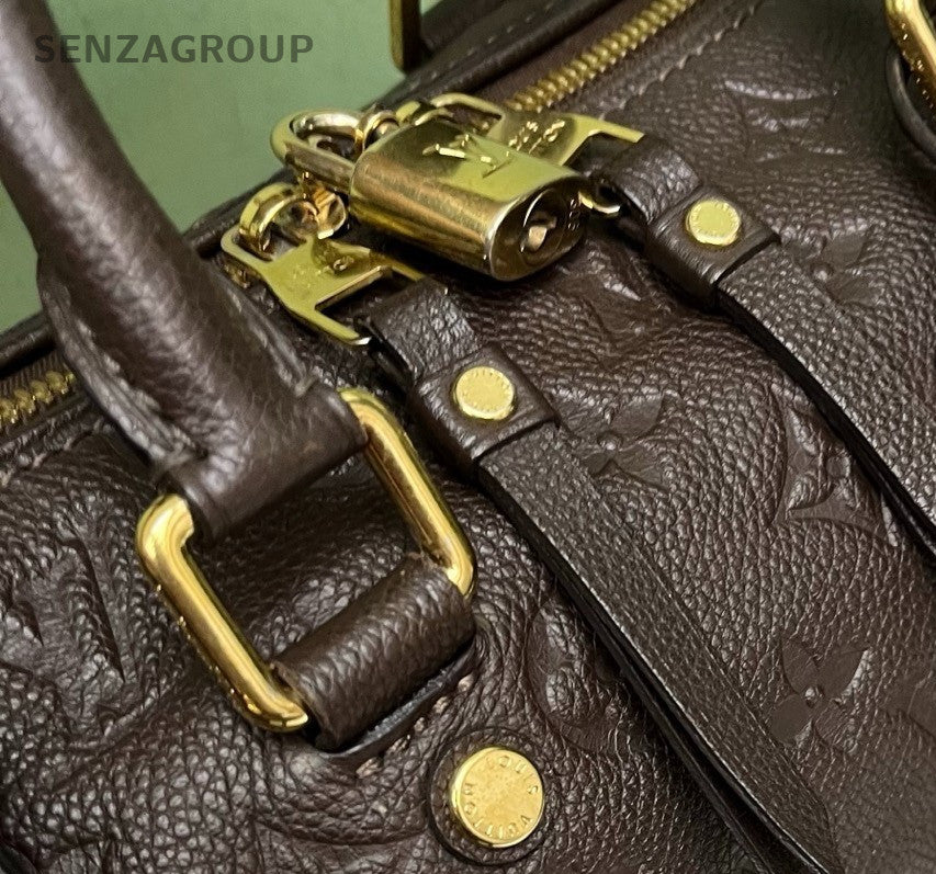 Louis Vuitton Speedy25 Monogram Top Handle Bag Crossbody Black Gold Used Women