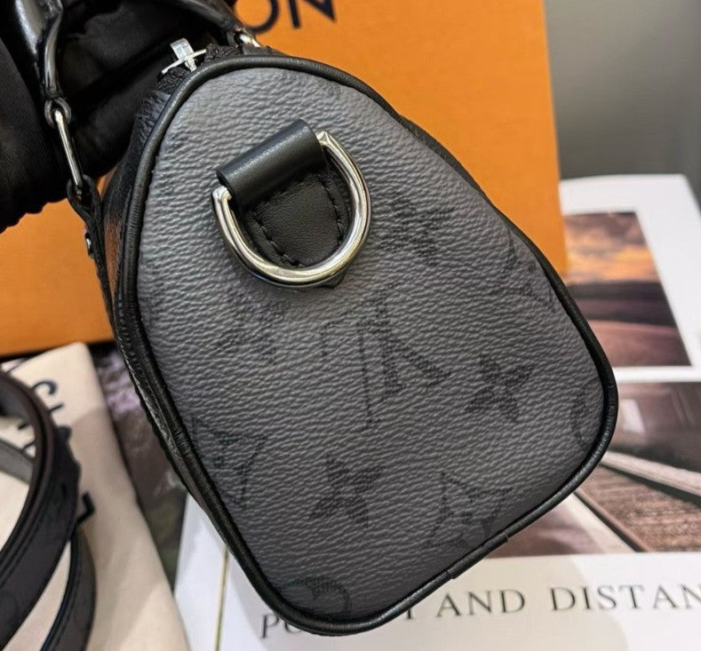 Louis Vuitton Keepall Nano Monogram Top Handle Bag Crossbody Black Silver Unisex