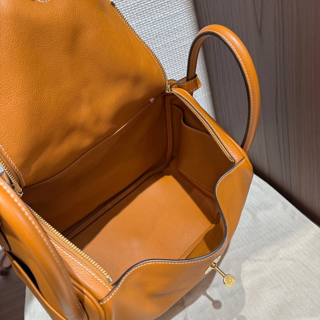Hermes Lindy30 Top Handle Shoulder Bag Brown Gold Used Women Classic