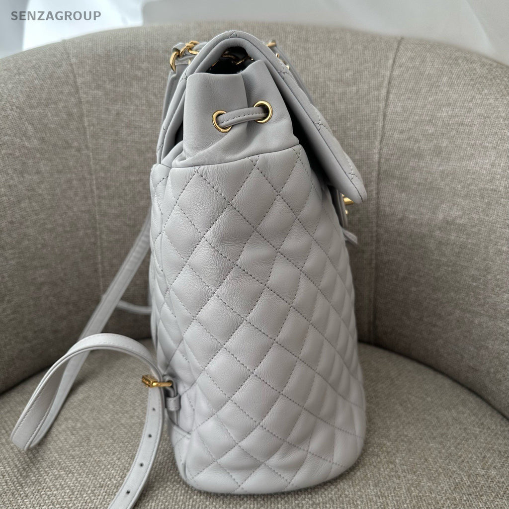 Chanel Salzburg Diamond Backpack Gray Gold Used Women Classic Fashion