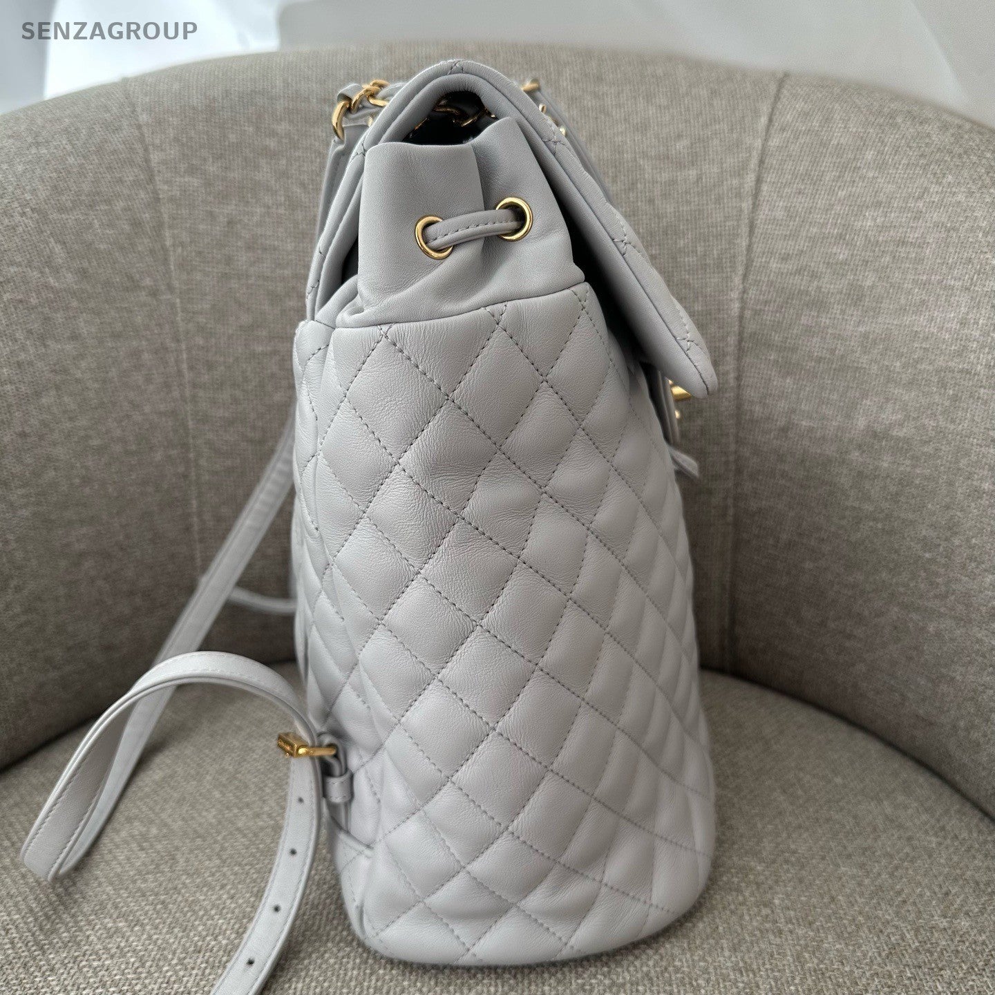 Chanel Salzburg Diamond Backpack Gray Gold Used Women Classic Fashion