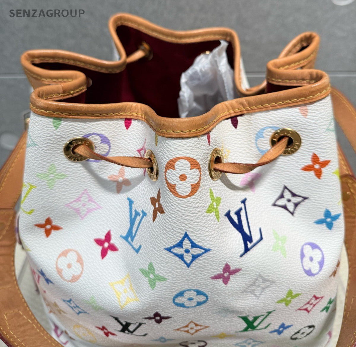 Louis Vuitton Monogram Bucket White Multicolor Shoulder Bag Women Classic