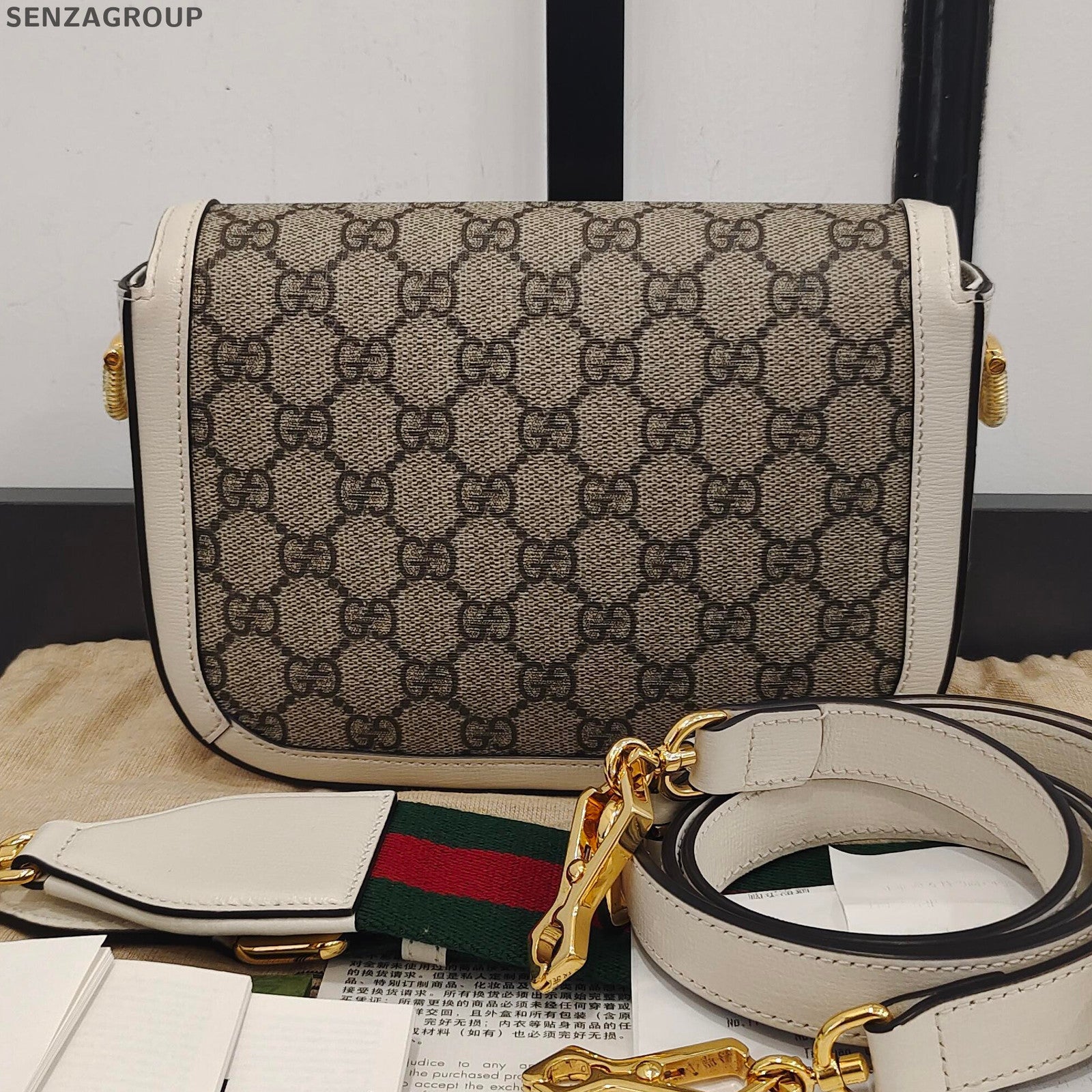 Gucci Horsebit 1955 Mini Saddle Bag White Gold Classic Women Shoulder Crossbody