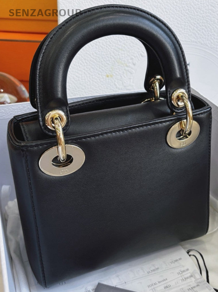 Chirstian Dior Lady Pearl Embroidery Top Handle Chain 2way Shoulder bag Black