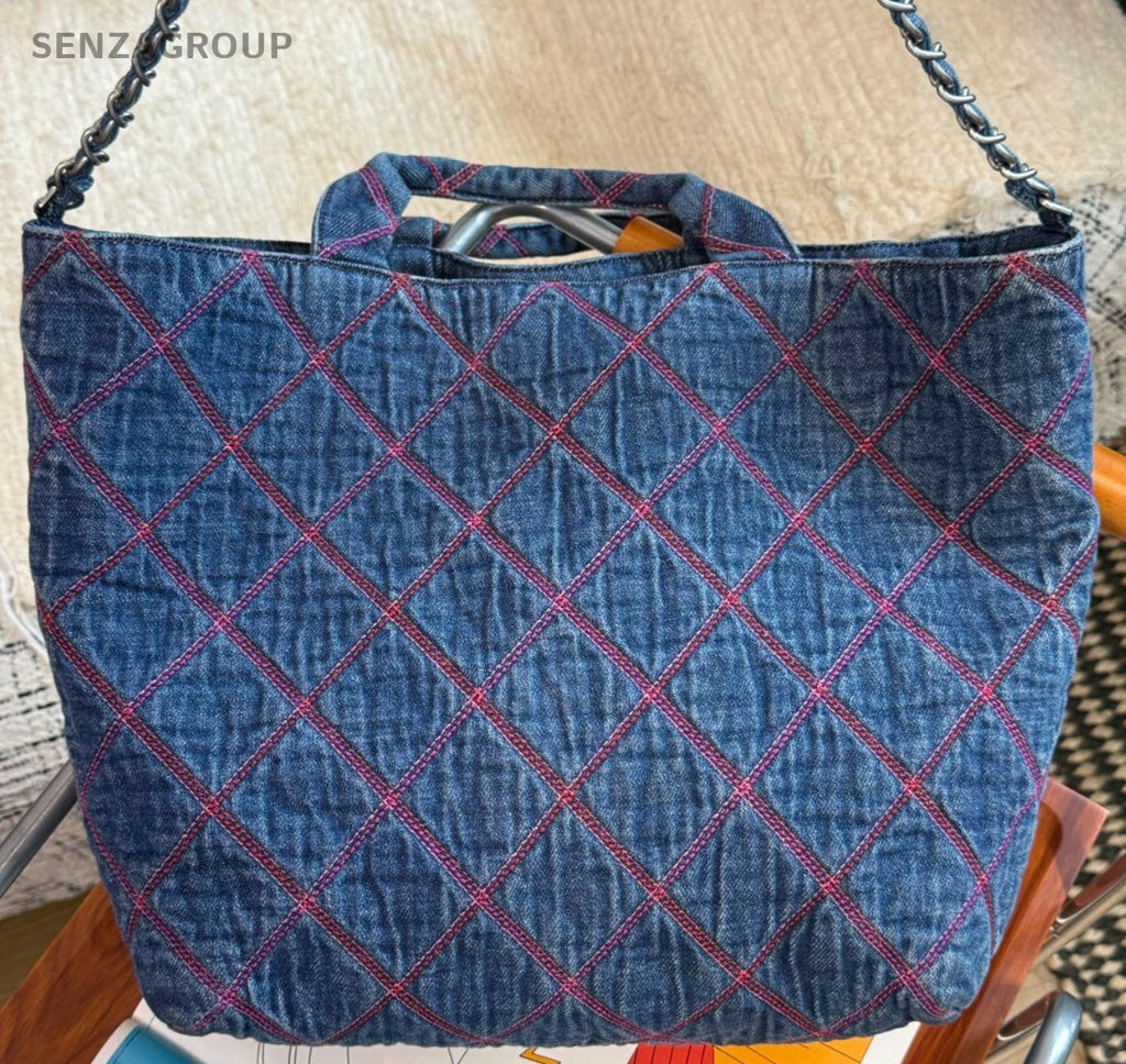 Chanel Diamond Top Handle Bag Chain Shoulder Bag Blue Red Silver Women