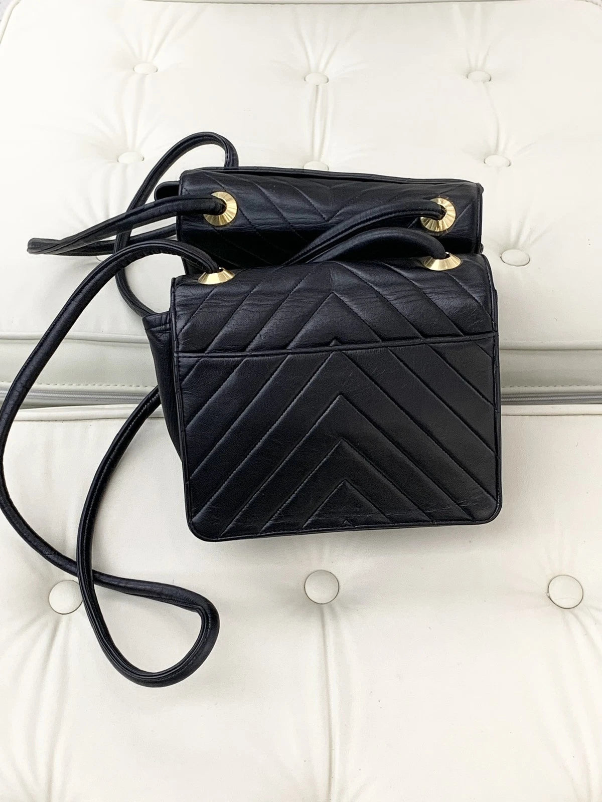 Chanel Chevron Lambskin Shoulder Bag Black Gold Hardware Women Classic S