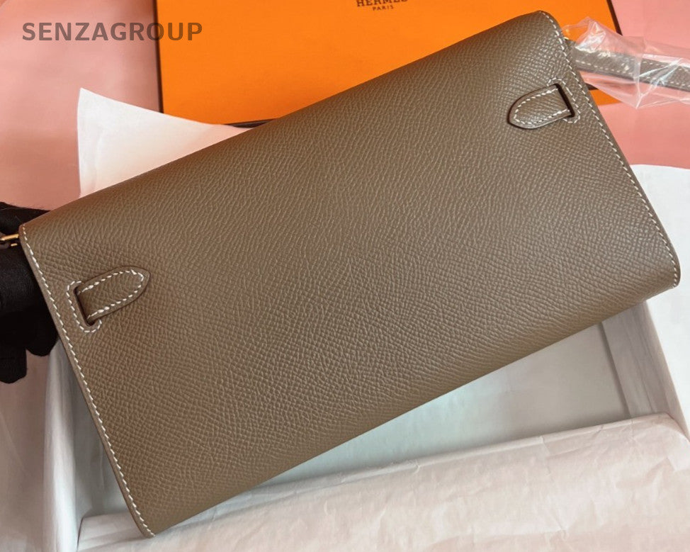Hermes Kelly To Go Epsom Leather Shoulder Bag Gray Gold Women Classic