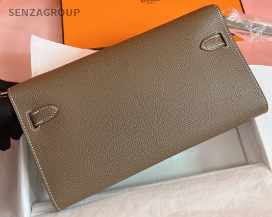 Hermes Kelly To Go Epsom Leather Shoulder Bag Gray Gold Women Classic