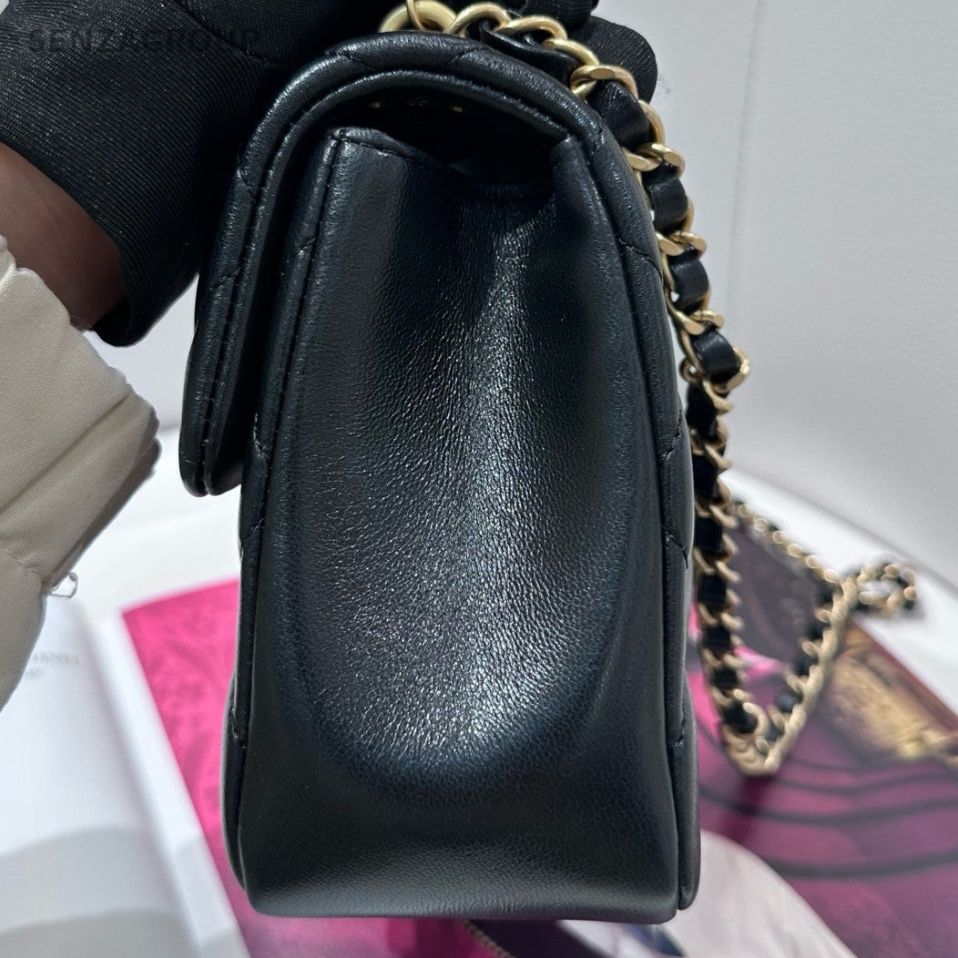 Chanel 25B Black Gold Lambskin CF Mini Flap Bag Chain Shoulder Bag Women