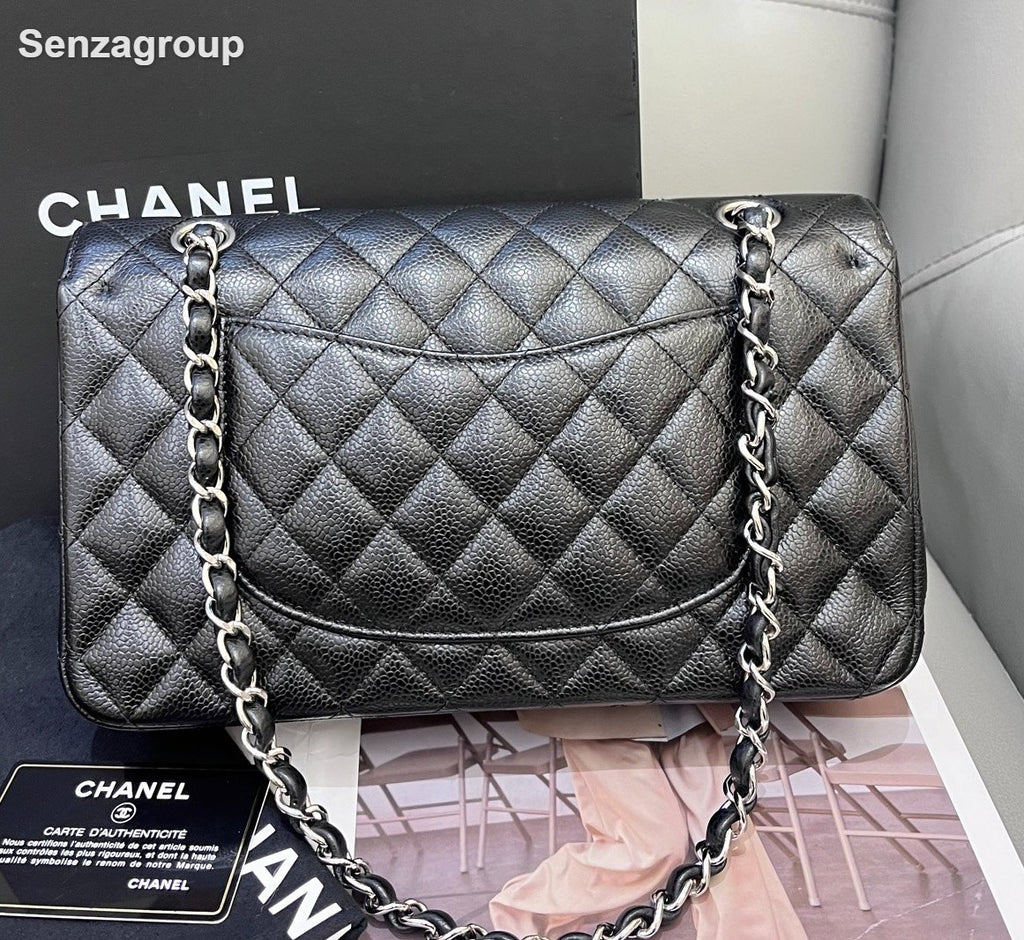 Chanel Classic Flap Chain MM Shoulder Bag Crossbody Black Silver Women Fashion