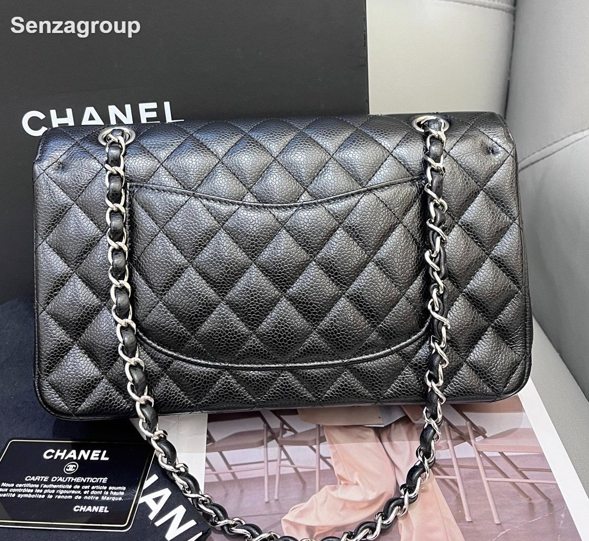 Chanel Classic Flap Chain MM Shoulder Bag Crossbody Black Silver Women Fashion