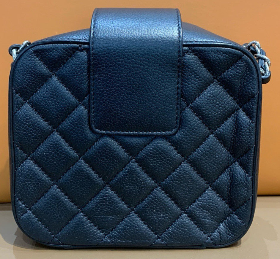 Chanel Calfskin Chain Shoulder Bag Black Silver Used Women Classic Diamond