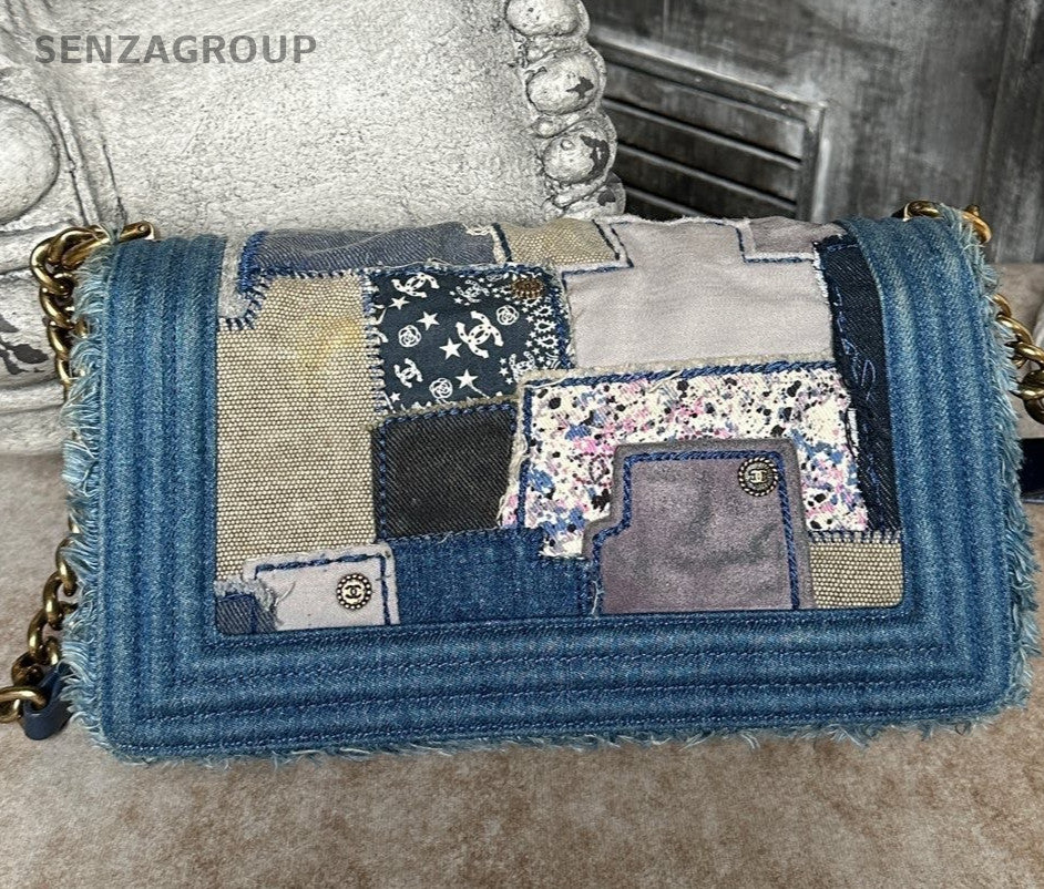 Chanel Leboy MM Denim Blue Chain Shoulder Bag Crossbody Gold Women Classic