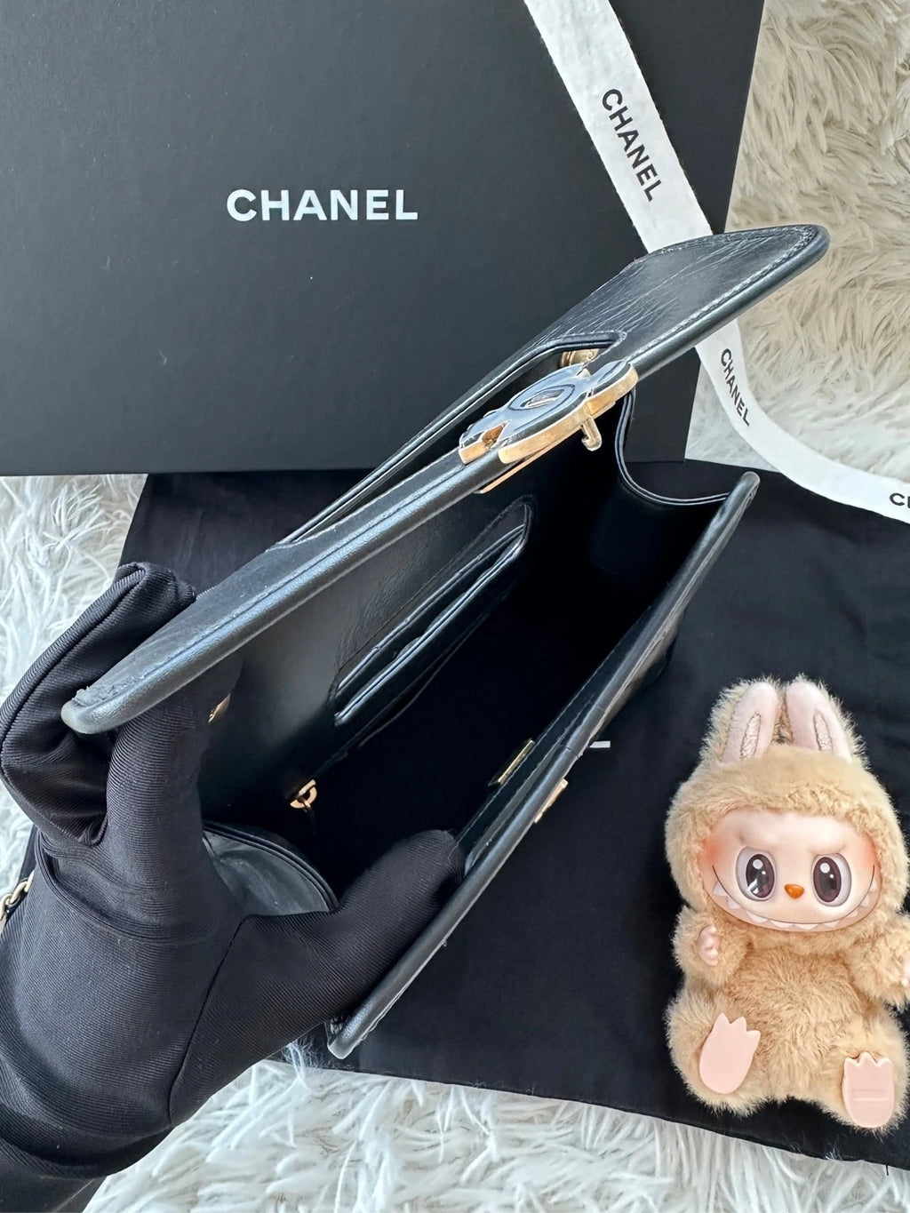 CHANEL Small Black Calfskin Gold Hardware Briefcase Crossbody For Women