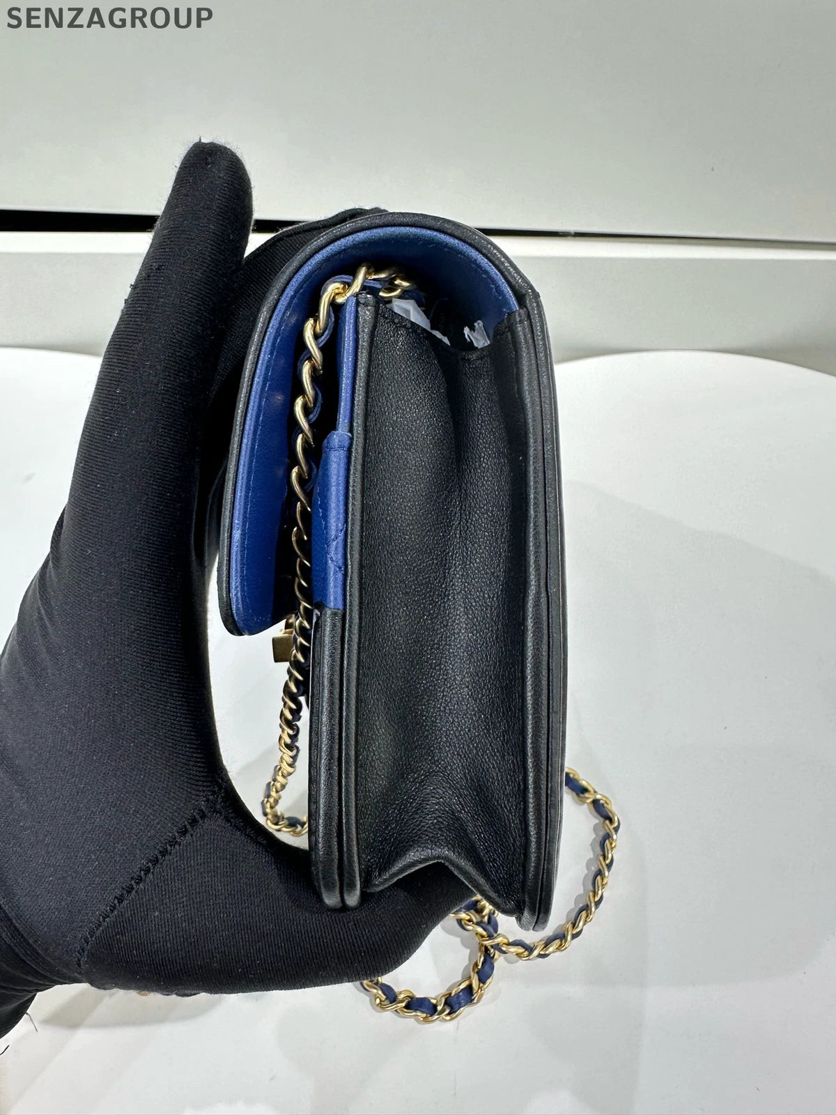 CHANEL Blue Black Colorblock Shoulder Bag Wallet For Women