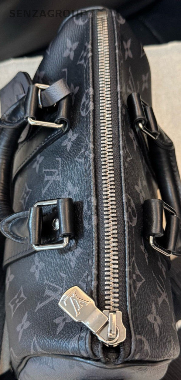 Louis Vuitton Keepall Monogram Top Handle Bag Black Silver Unisex Adults Classic