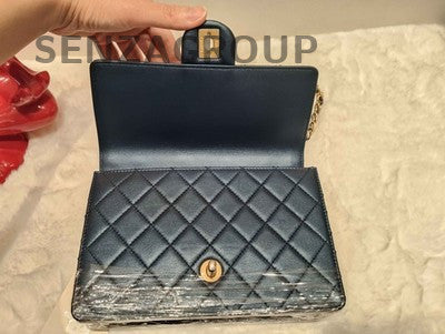 Chanel Blue Quilted Caviar Pearl Chain Shoulder Bag Gold Hardware