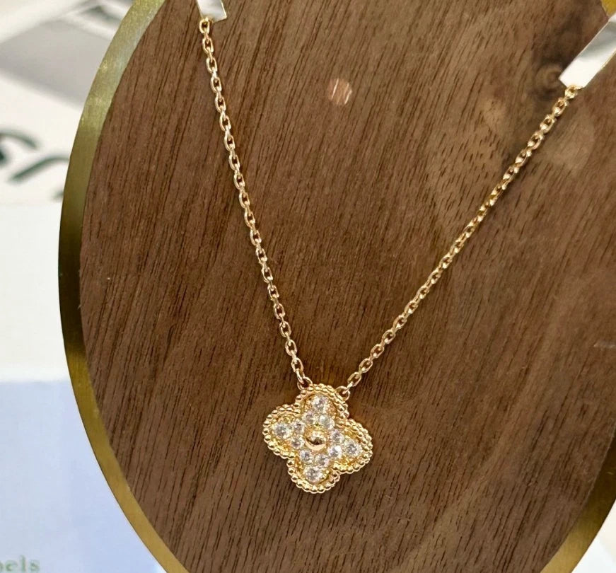 Van Cleef &amp; Arpels Vintage Alhambra Diamonds 18K Yellow Gold Pendant Necklace