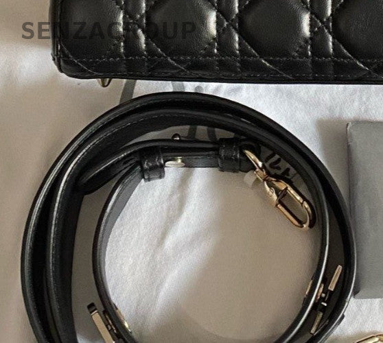 Christian Dior Lady Dior 2Way Black Gold Top Handle Bag Crossbody Women Classic