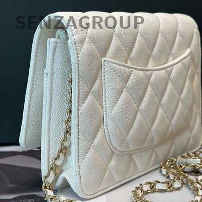 Chanel White Quilted Caviar WOC Gold Chain Crossbody Bag