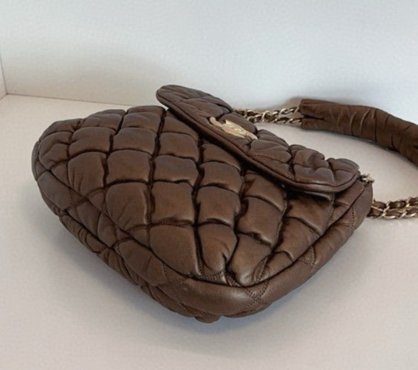 Chanel Diamond Chain Shoulder Bag Brown Gold Used Women Classic