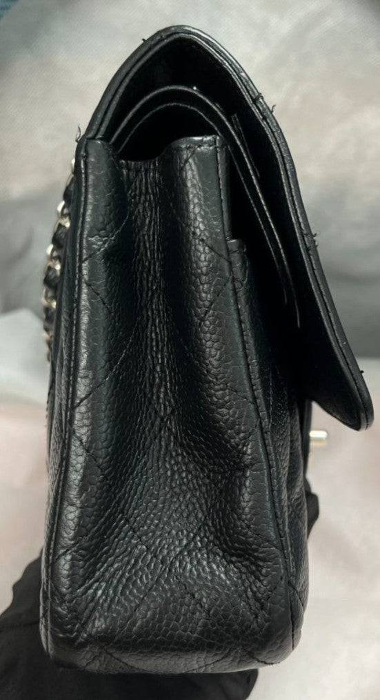 Chanel Classic Flap MM Chain Shoulder Bag Crossbody Black Silver Diamond Women