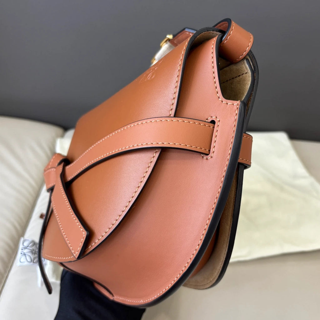 Excellent Loewe Gate PM Brown 2Way Shoulder Bag Crossbody Gold Hardware