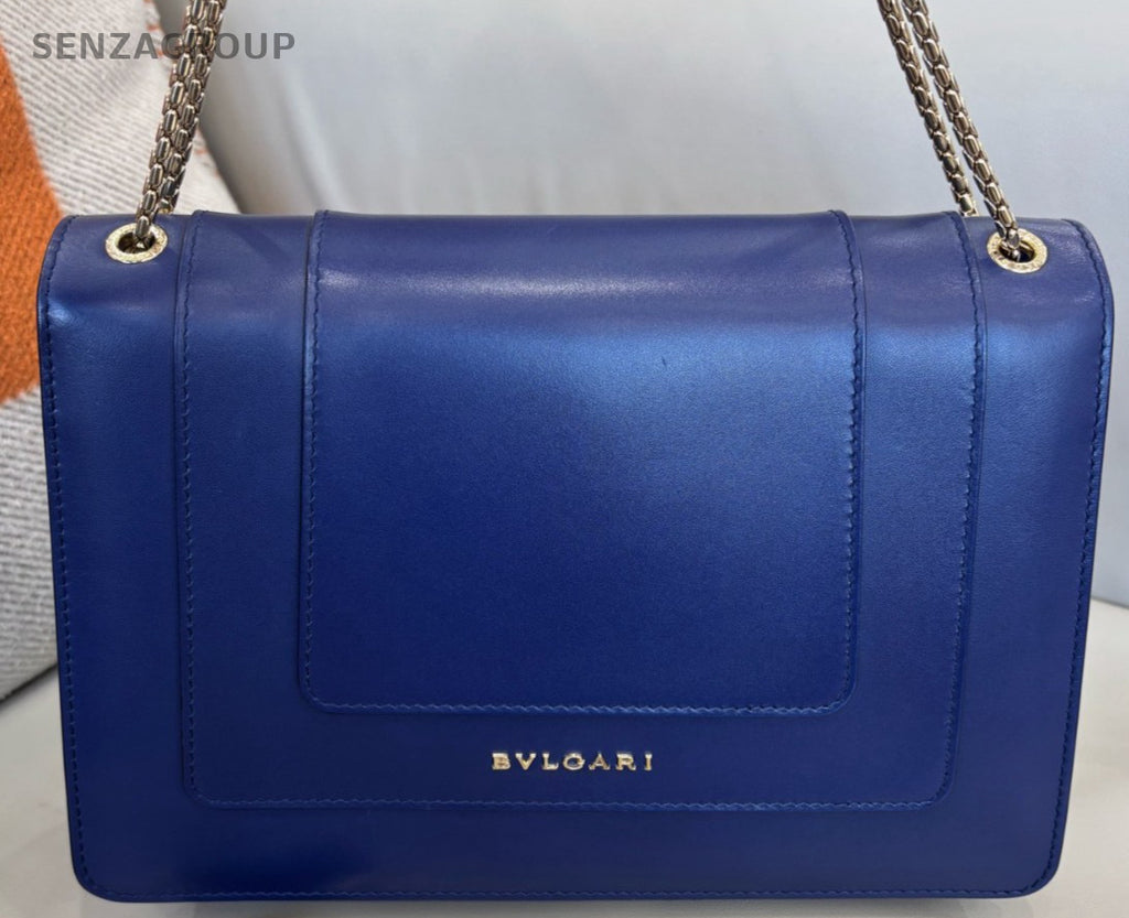 Bvlgari Serpenti Forever MM Chain Shoulder Bag Blue Gold Used Women Designer